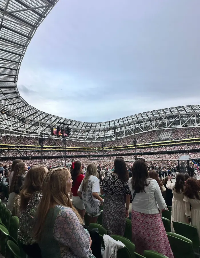 A packed crowd inside Aviva Stadium for a concert, the kind of event The Dawson Hostel is a central base for
