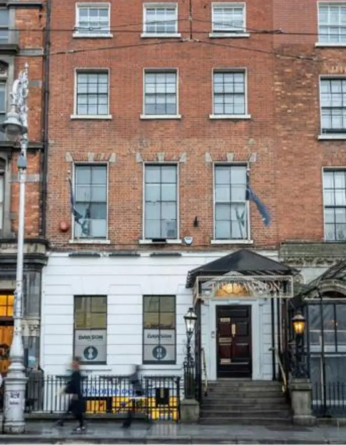 Exterior of The Dawson Hostel on Dawson Street, a city centre base for accommodation near Aviva Stadium